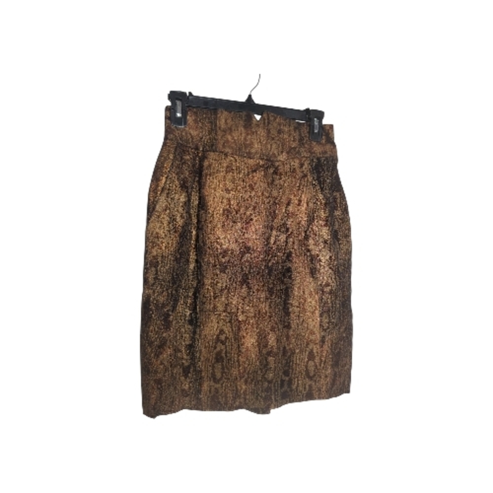 Vintage 80's Joseph Ho Sz 6 Metallic Gold Leather Brocade Pencil Skirt Edgy Rare